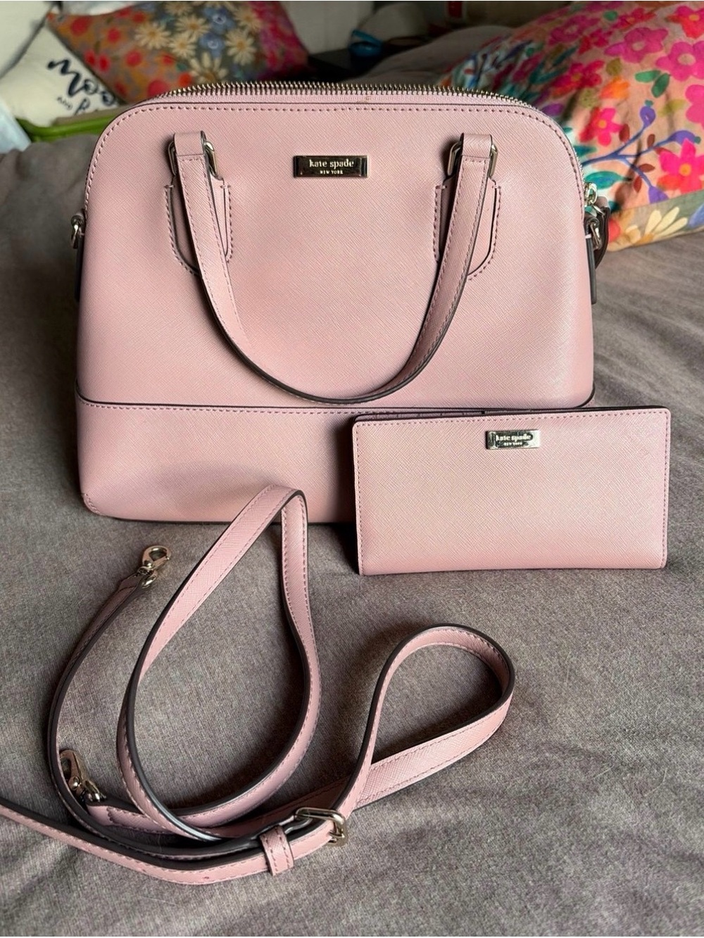 kate spade Blush Pink Dome Satchel with Matching Wallet and Strap